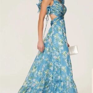 Elegant Blue and Green Maxi Dress